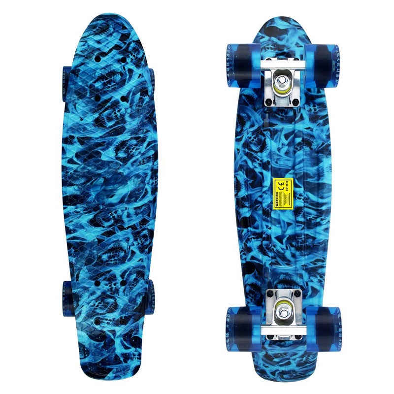 Meketec Skateboard Dog 22 inch Retro Mini Skateboards Kids Board for Boys Girl Youth Beginners Children Toddler Teenagers Adults 5 to 6 Year Old (Blue Flame) - Image 2